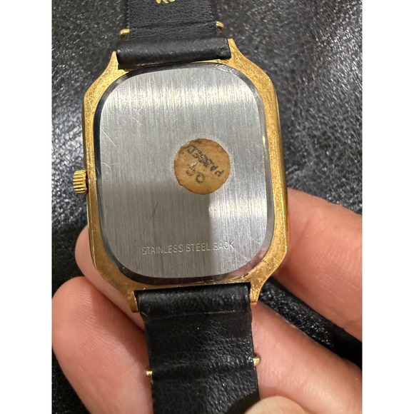 Elegant Dufonte by Lucien Piccard Square Watch: Goldtone  Lucien Piccard Dufonte Gold Tone Rectangular Quartz Watch Black Leather Strap